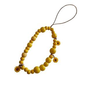 Handmade Yellow Wooden Beaded Sunflower Phone Strap